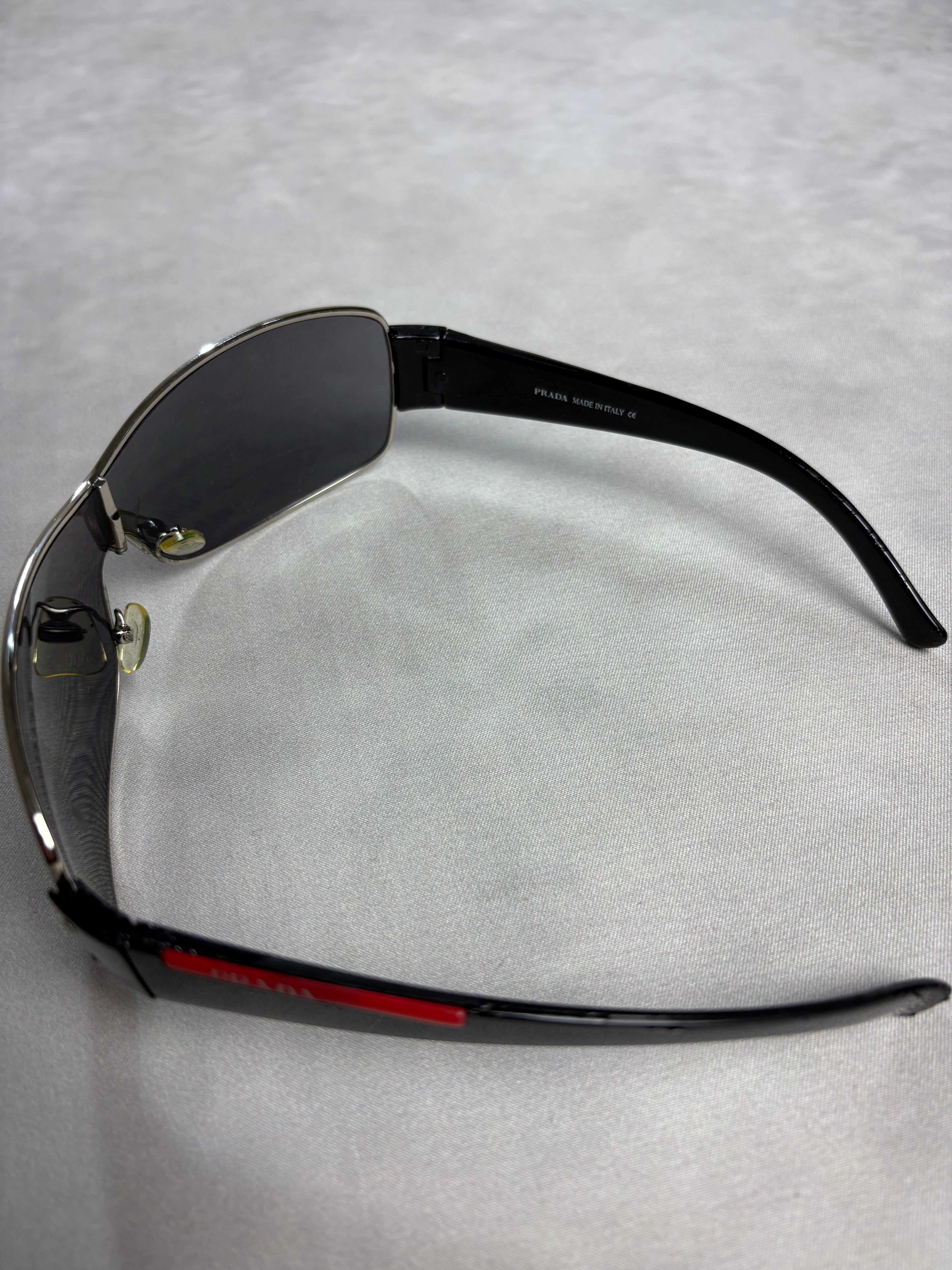 Prada Sport Shield Sunglasses Black Red – Vintage Y2K Wrap Shades