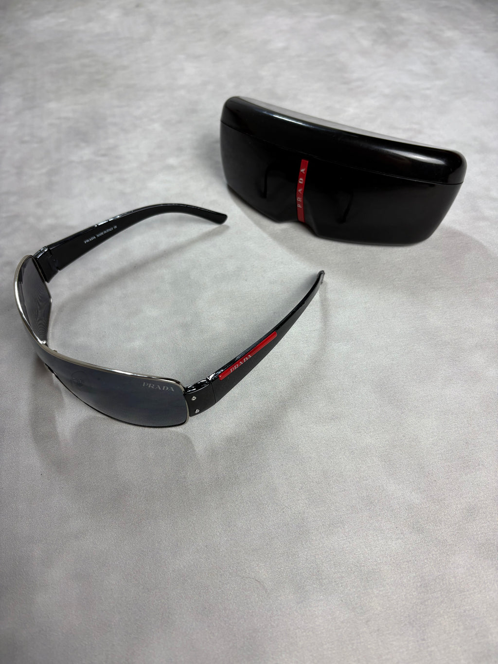 Prada Sport Shield Sunglasses Black Red – Vintage Y2K Wrap Shades
