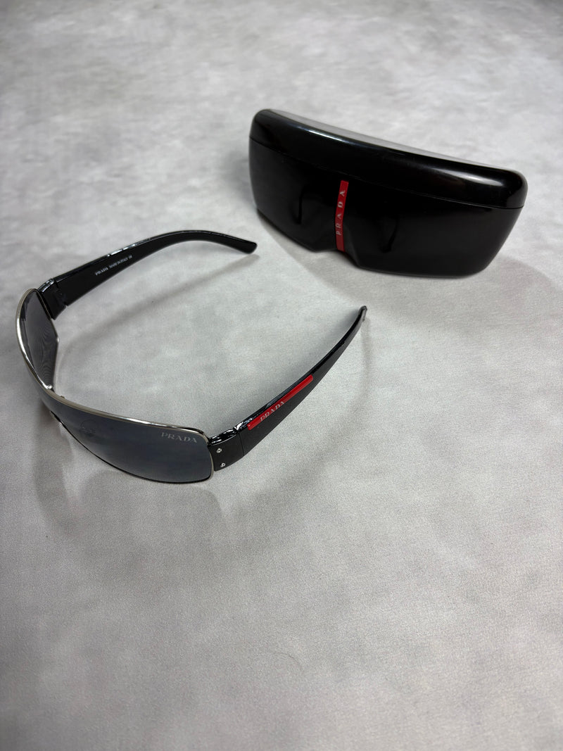 Prada Sport Shield Sunglasses Black Red – Vintage Y2K Wrap Shades