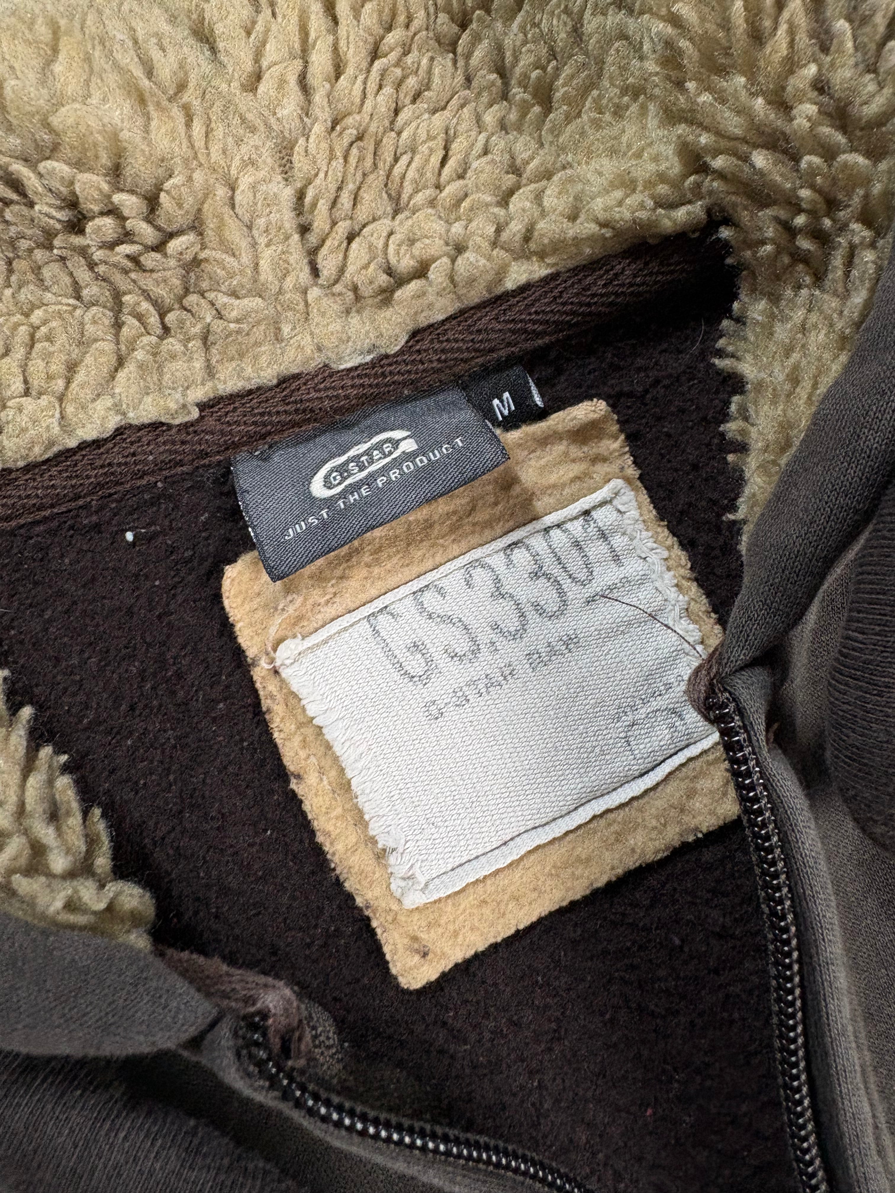 G-Star Raw Sherpa Zip Hoodie Brown – Vintage Y2K Fleece Jacket (M)