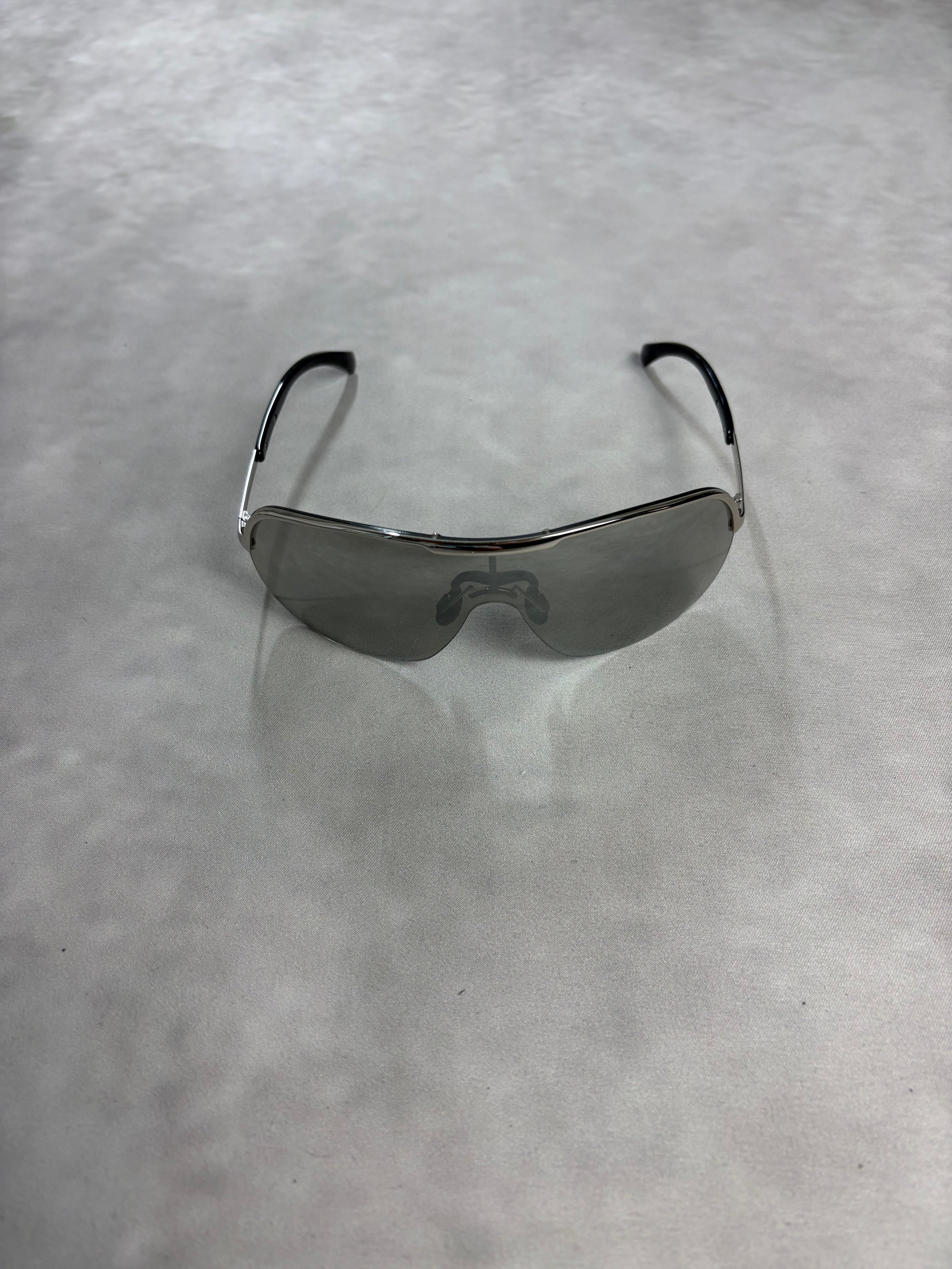 Vintage Giorgio Armani Shield Sunglasses – Y2K Silver Visor Shades