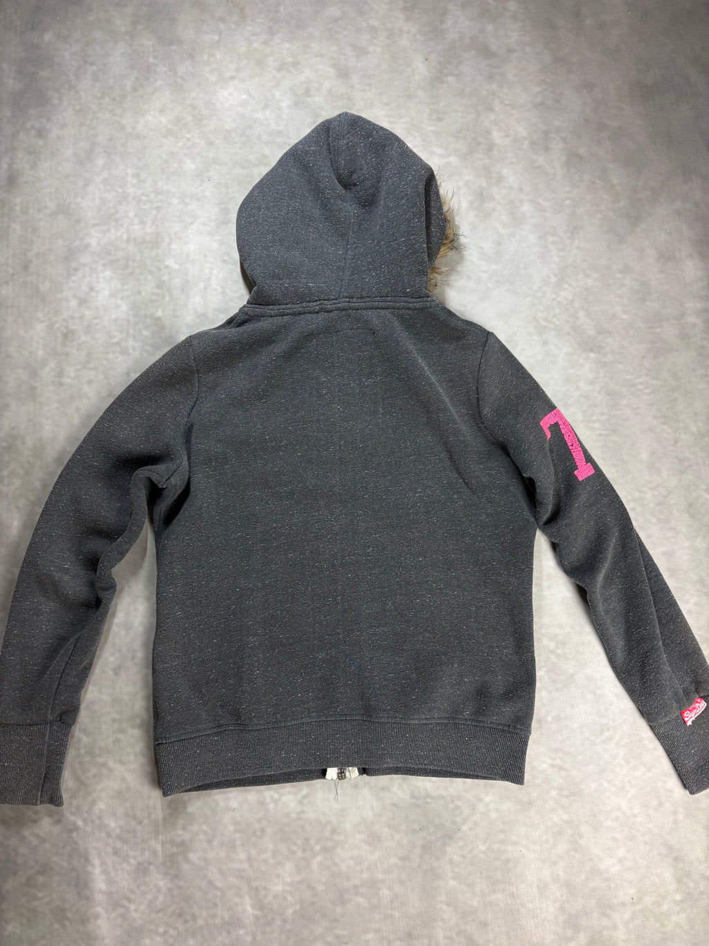 Superdry Track & Field Fur Zip Hoodie Charcoal Grey Pink – Vintage Sherpa Lined Jacket