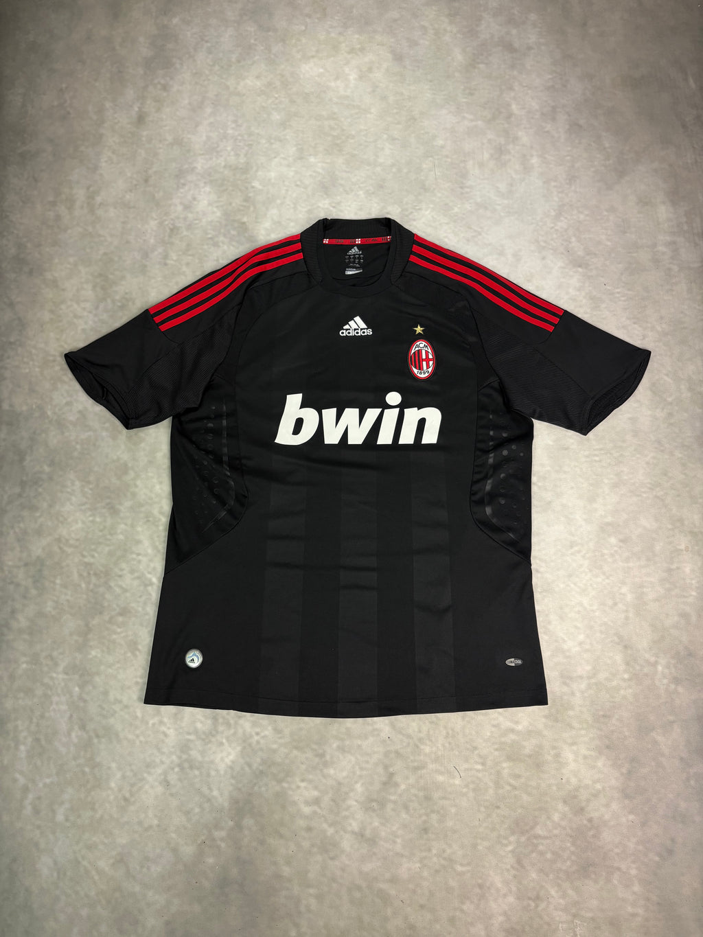 AC Milan Away Football Shirt 2008/09 Black Red – Vintage Adidas Bwin Jersey