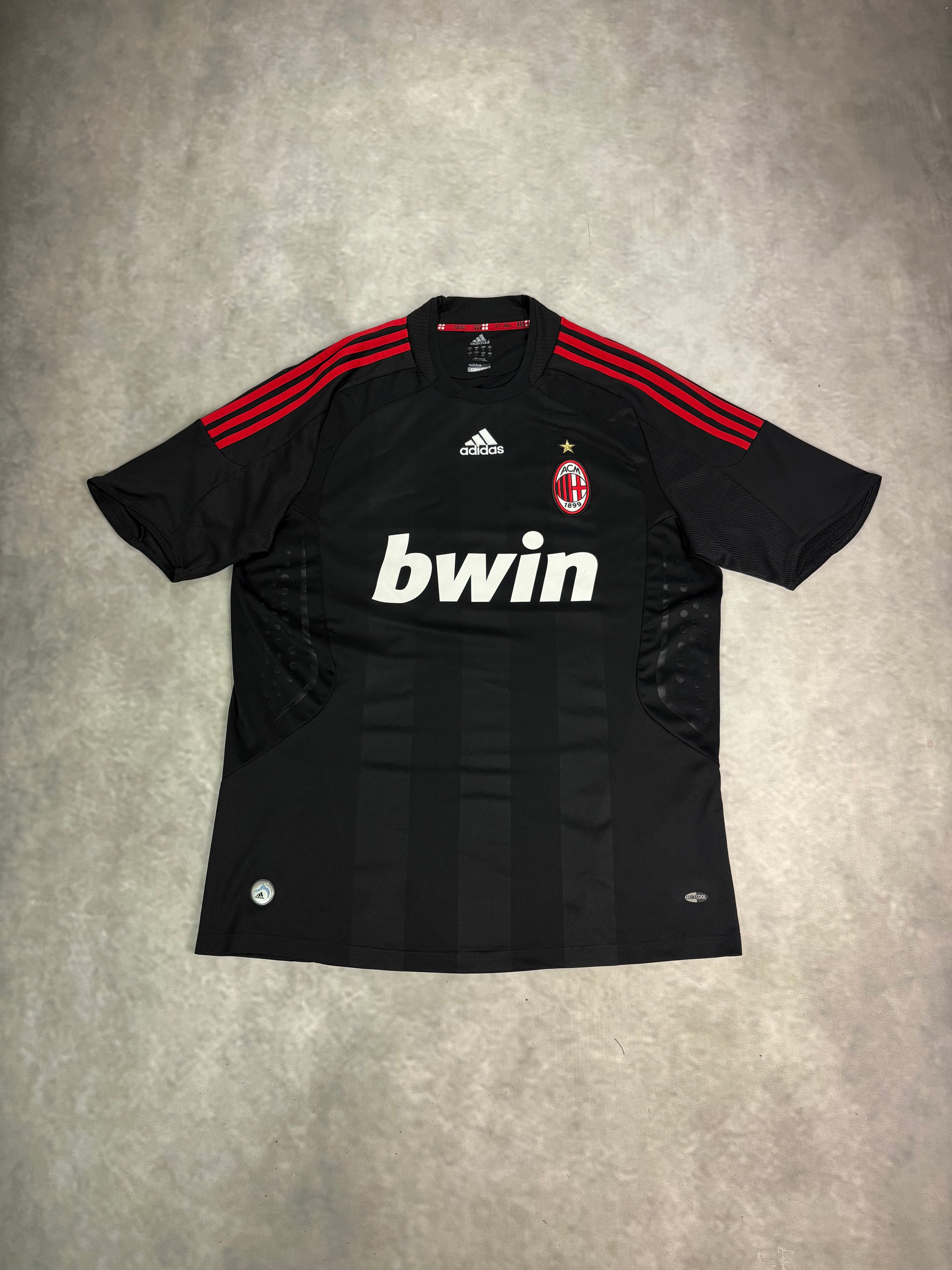 AC Milan Away Football Shirt 2008/09 Black Red – Vintage Adidas Bwin Jersey