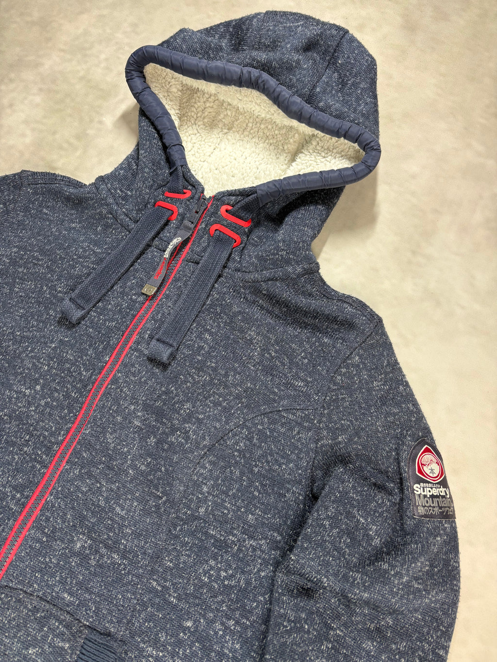 Superdry Mountain Fleece Zip Hoodie Navy Red (M)