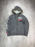 Superdry Fur Zip Hoodie Grey – Vintage Y2K Fleece Jacket (M)