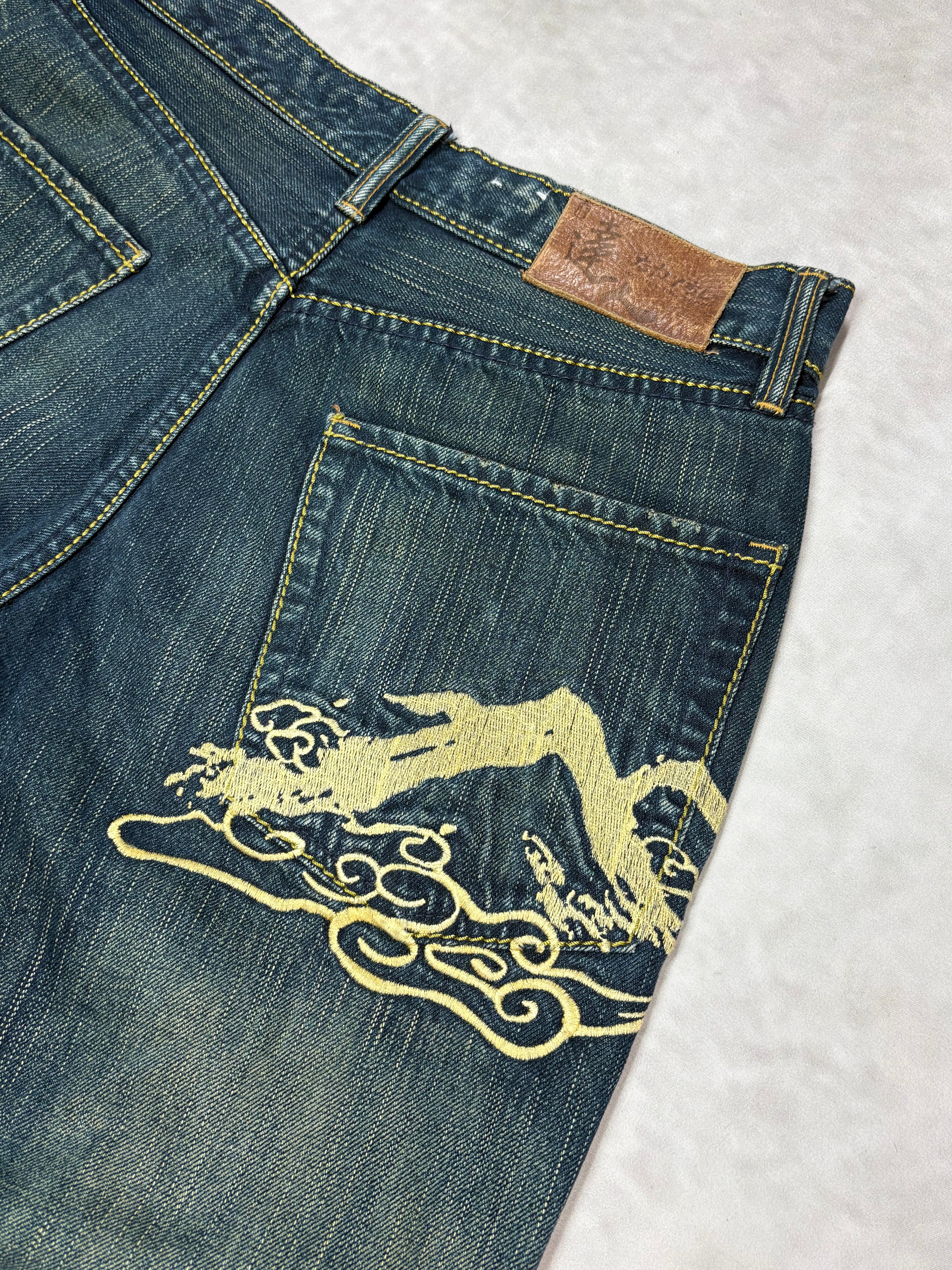 Vintage Big Train Osaka Baggy Jeans – Japanese Embroidered Denim (M)