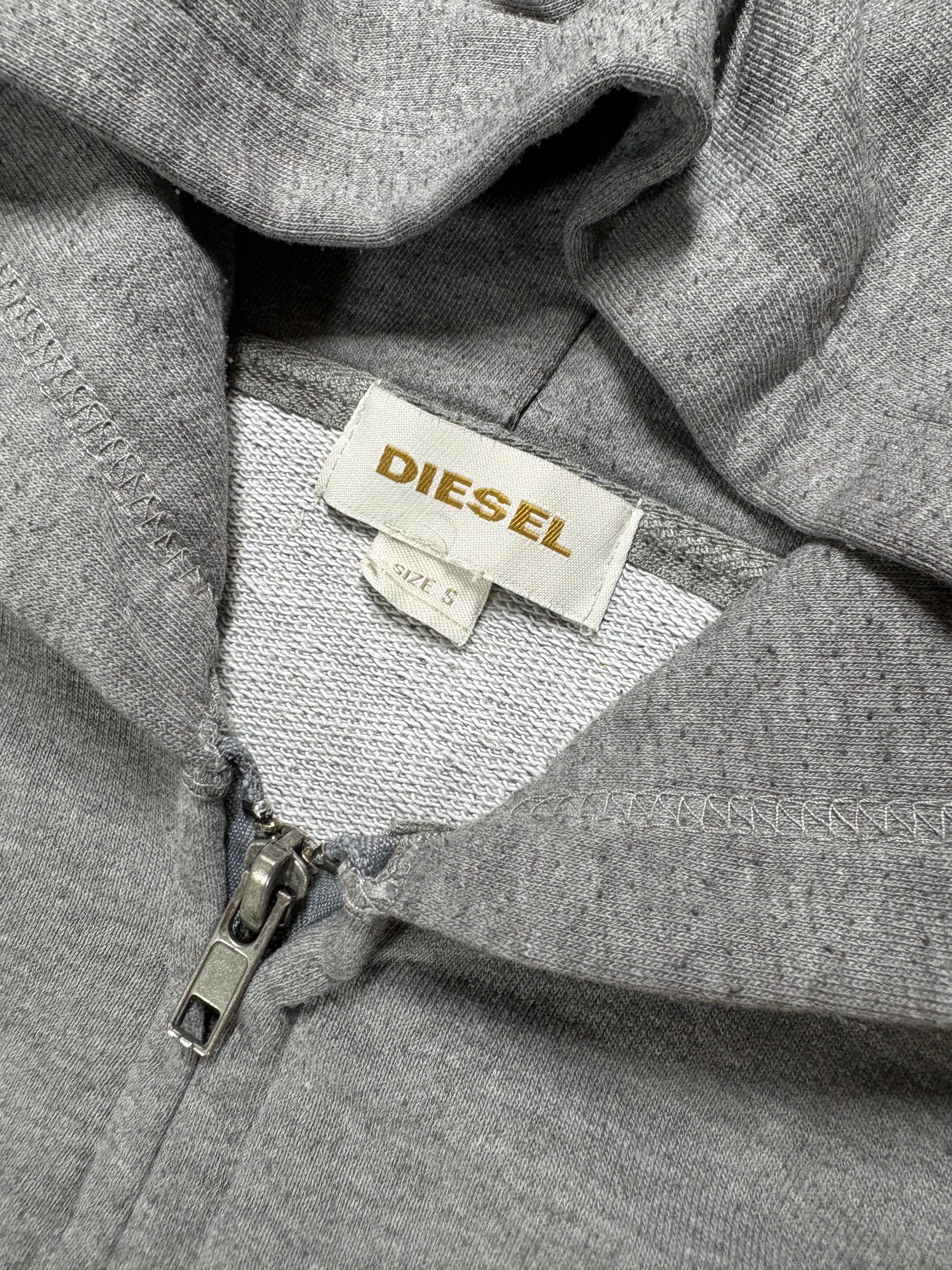 Vintage Diesel Zip Hoodie Grey – Y2K Logo Streetwear (S)