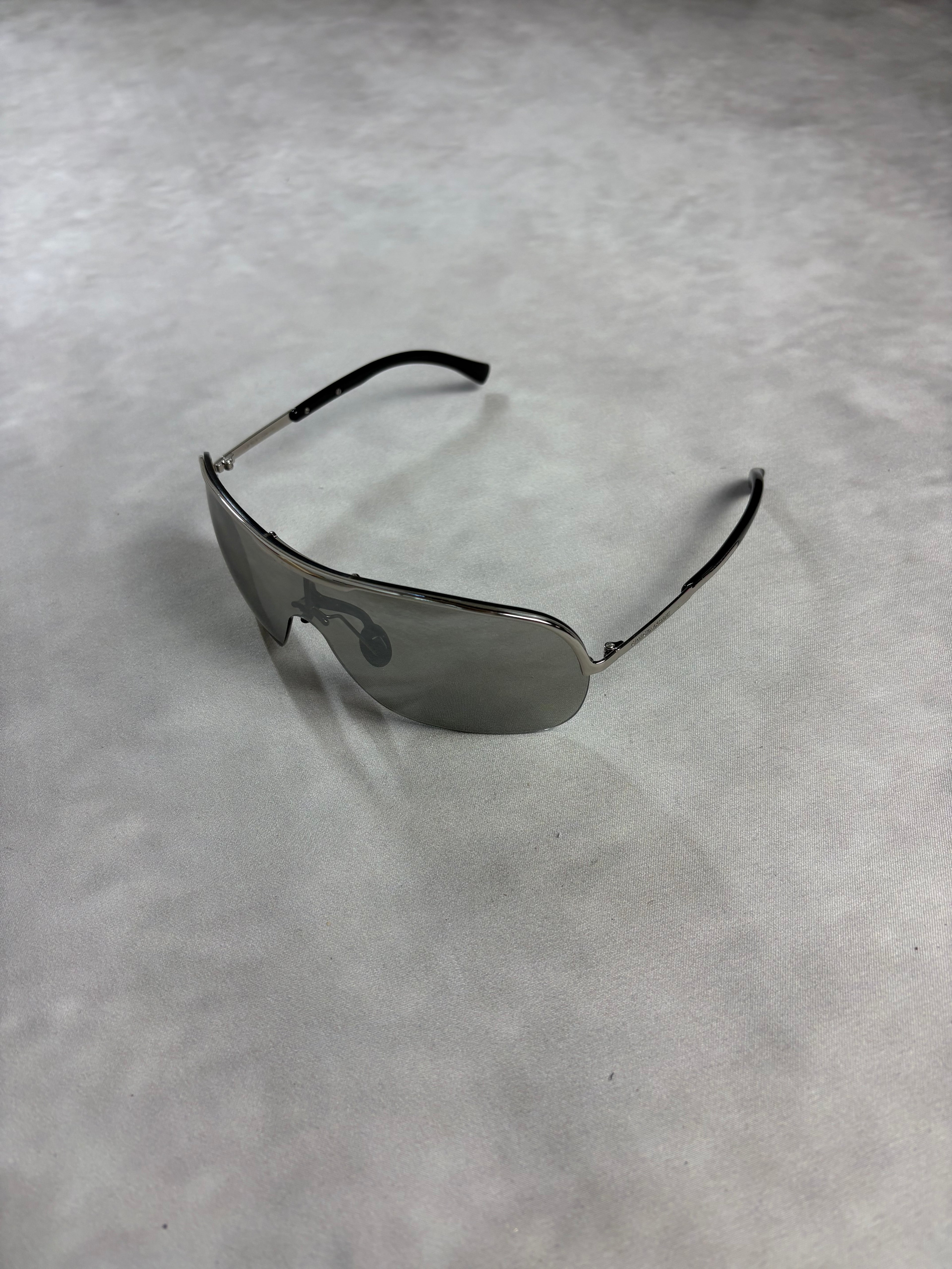 Vintage Giorgio Armani Shield Sunglasses – Y2K Silver Visor Shades