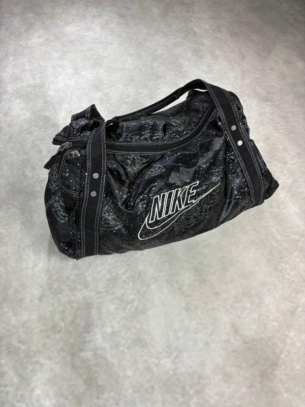 Vintage Nike Y2K Mini Duffel Bag – Black Pixel Pattern Shoulder Bag