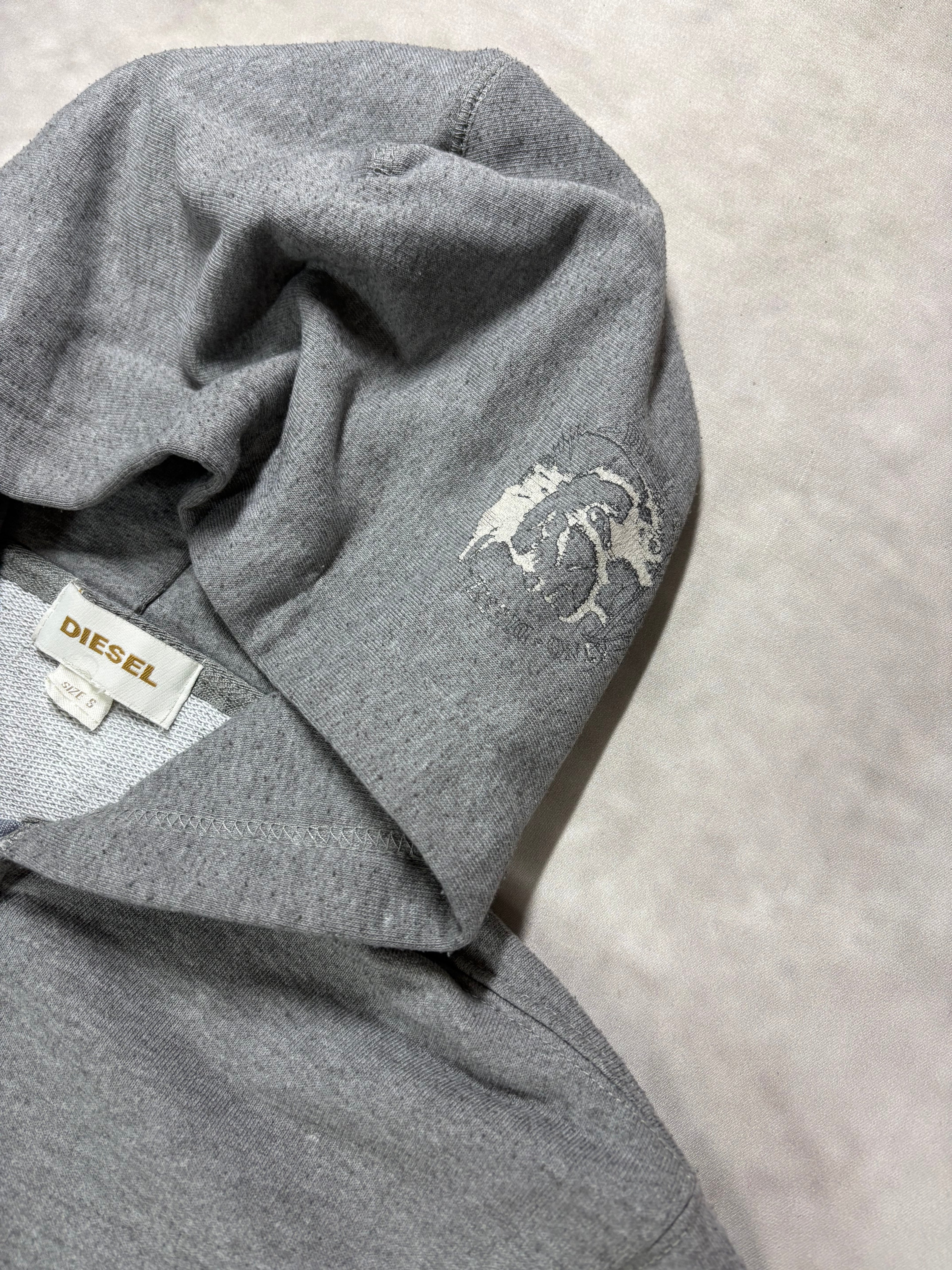 Vintage Diesel Zip Hoodie Grey – Y2K Logo Streetwear (S)