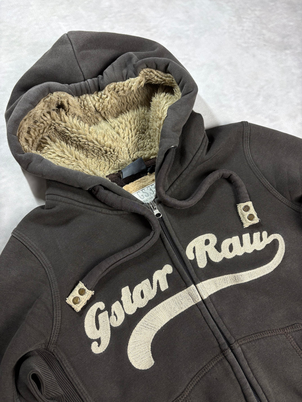 G-Star Raw Sherpa Zip Hoodie Brown – Vintage Y2K Fleece Jacket (M)