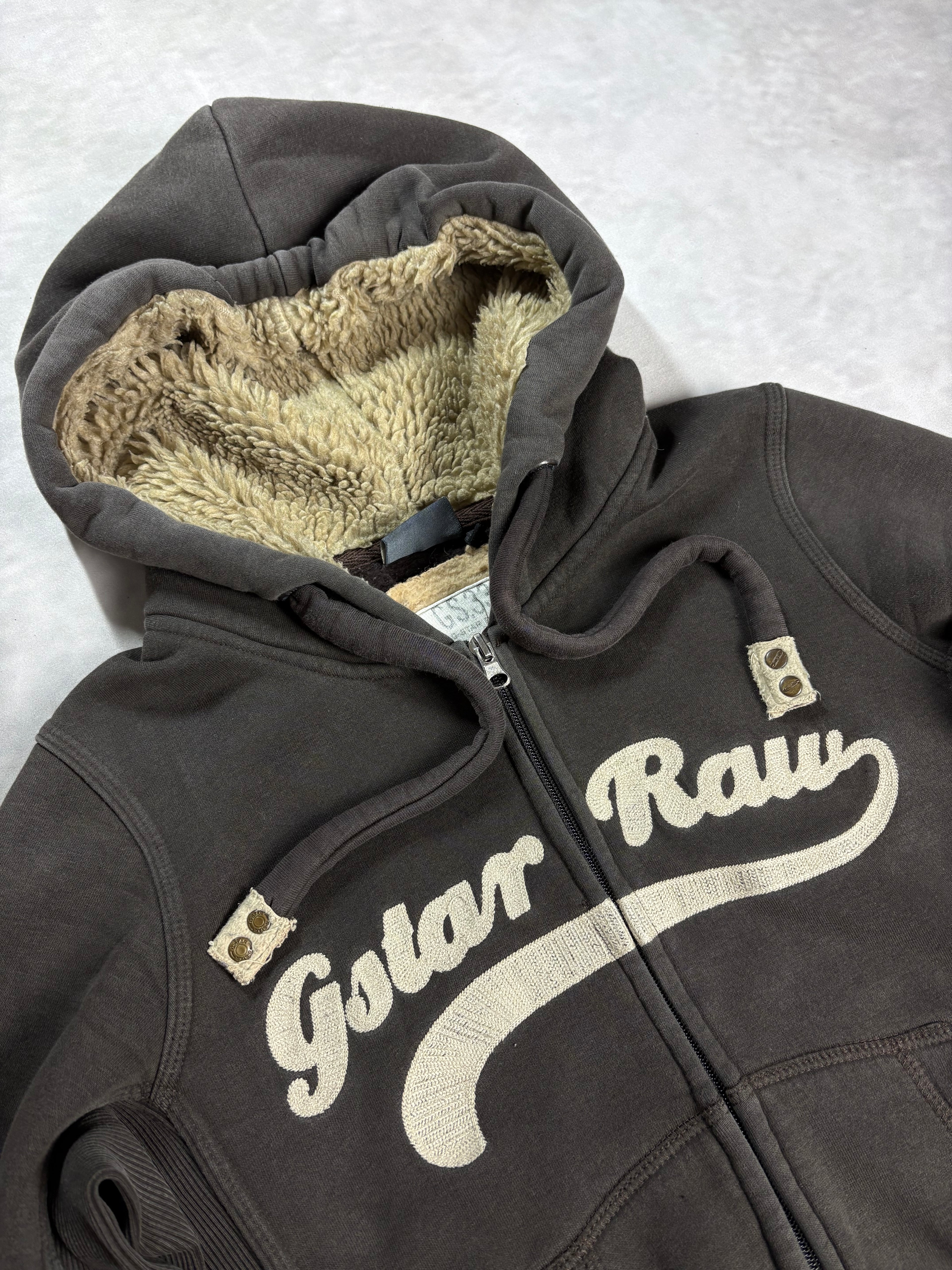 G-Star Raw Sherpa Zip Hoodie Brown – Vintage Y2K Fleece Jacket (M)