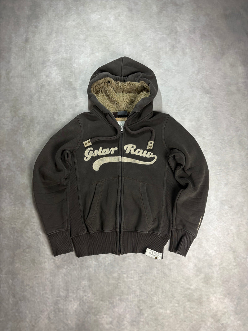 G-Star Raw Sherpa Zip Hoodie Brown – Vintage Y2K Fleece Jacket (M)