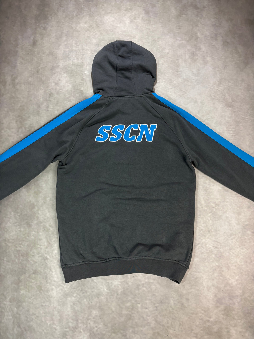 EA7 Napoli Zip Hoodie Grey Blue – Vintage Football Streetwear Jacket (M)