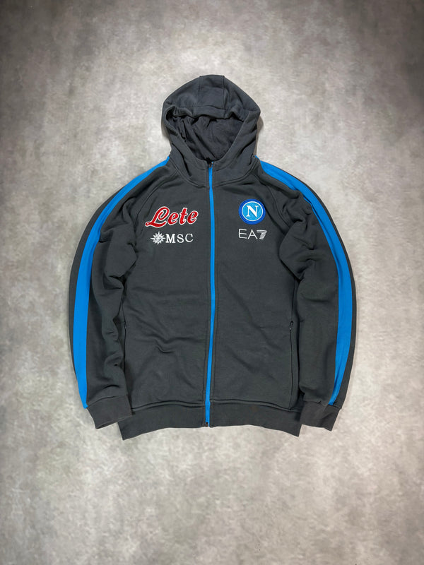 EA7 Napoli Zip Hoodie Grey Blue – Vintage Football Streetwear Jacket (M)