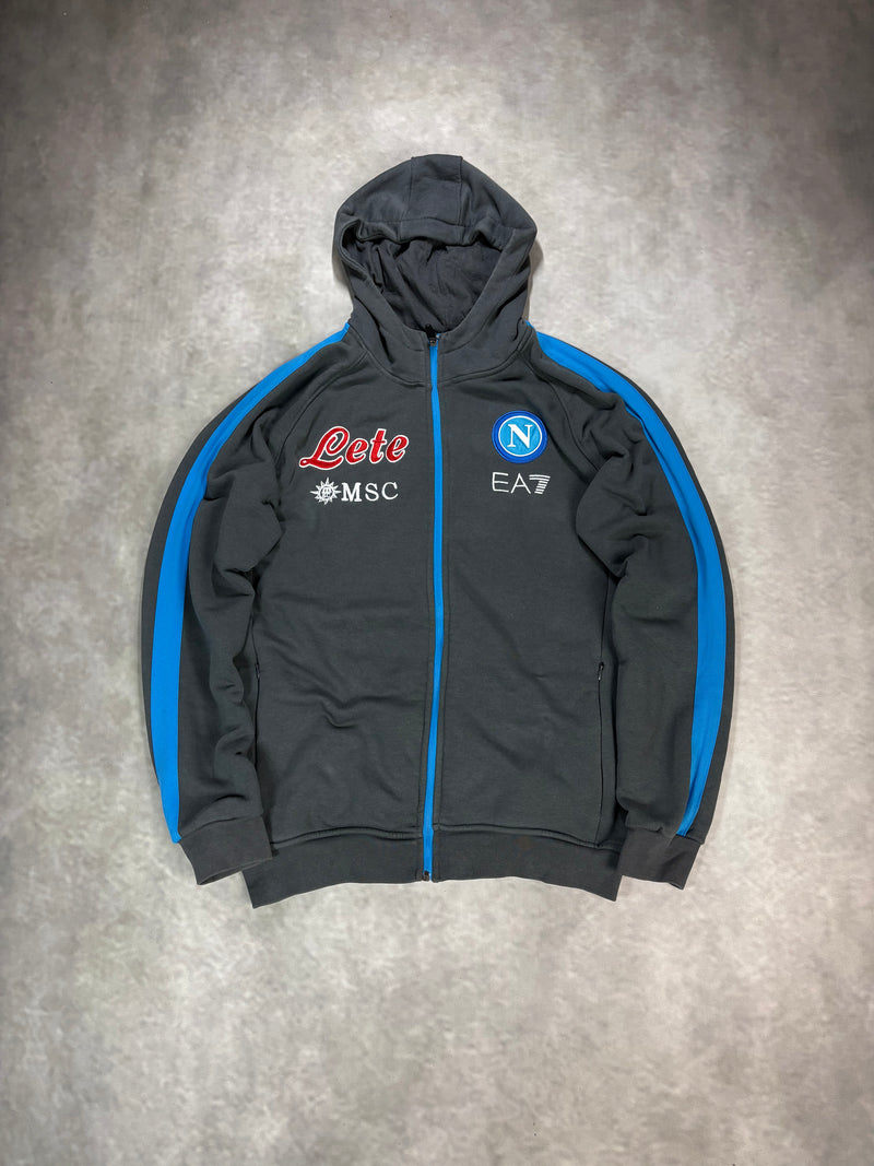 EA7 Napoli Zip Hoodie Grey Blue – Vintage Football Streetwear Jacket (M)