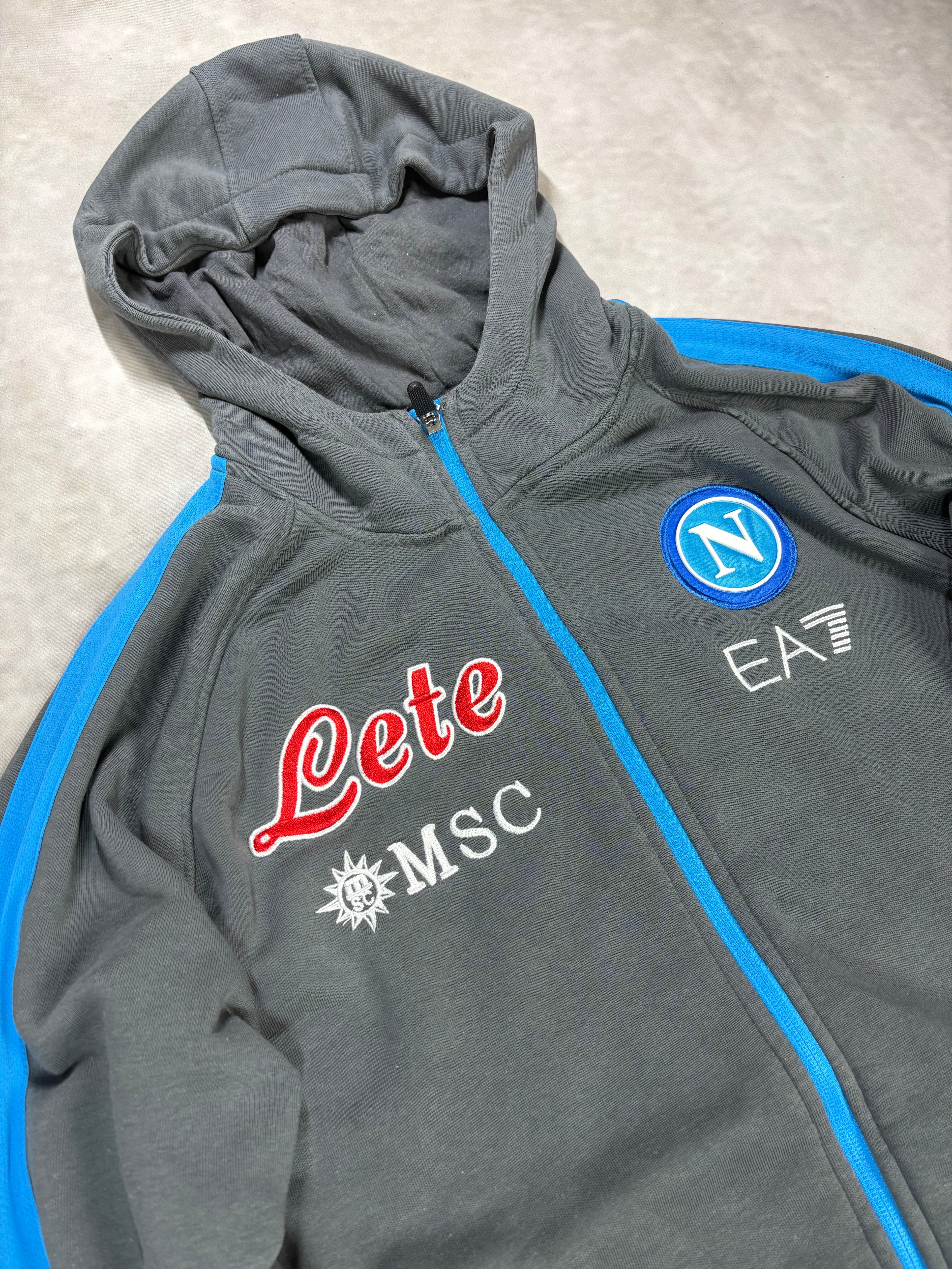 EA7 Napoli Zip Hoodie Grey Blue – Vintage Football Streetwear Jacket (M)