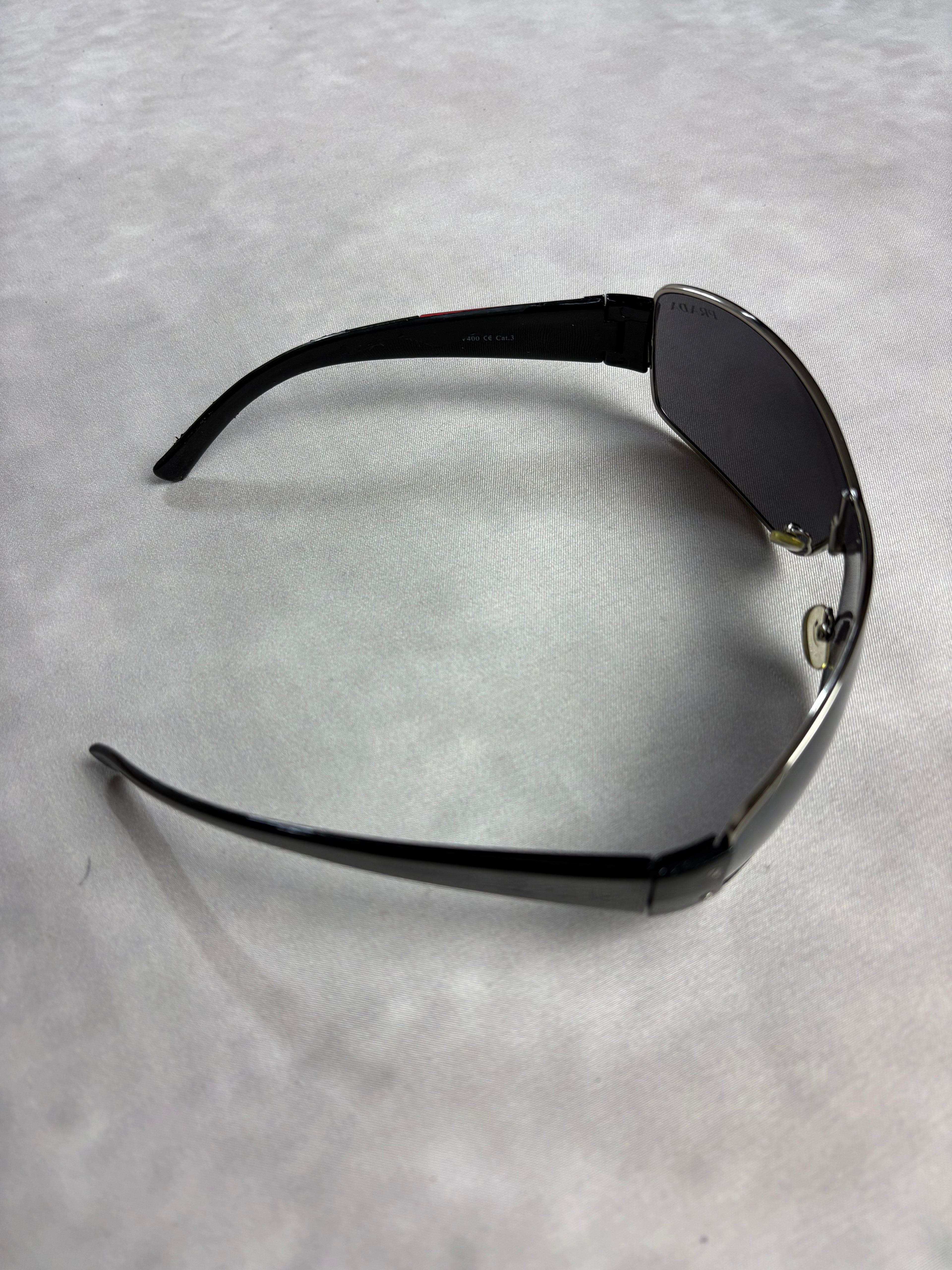 Prada Sport Shield Sunglasses Black Red – Vintage Y2K Wrap Shades