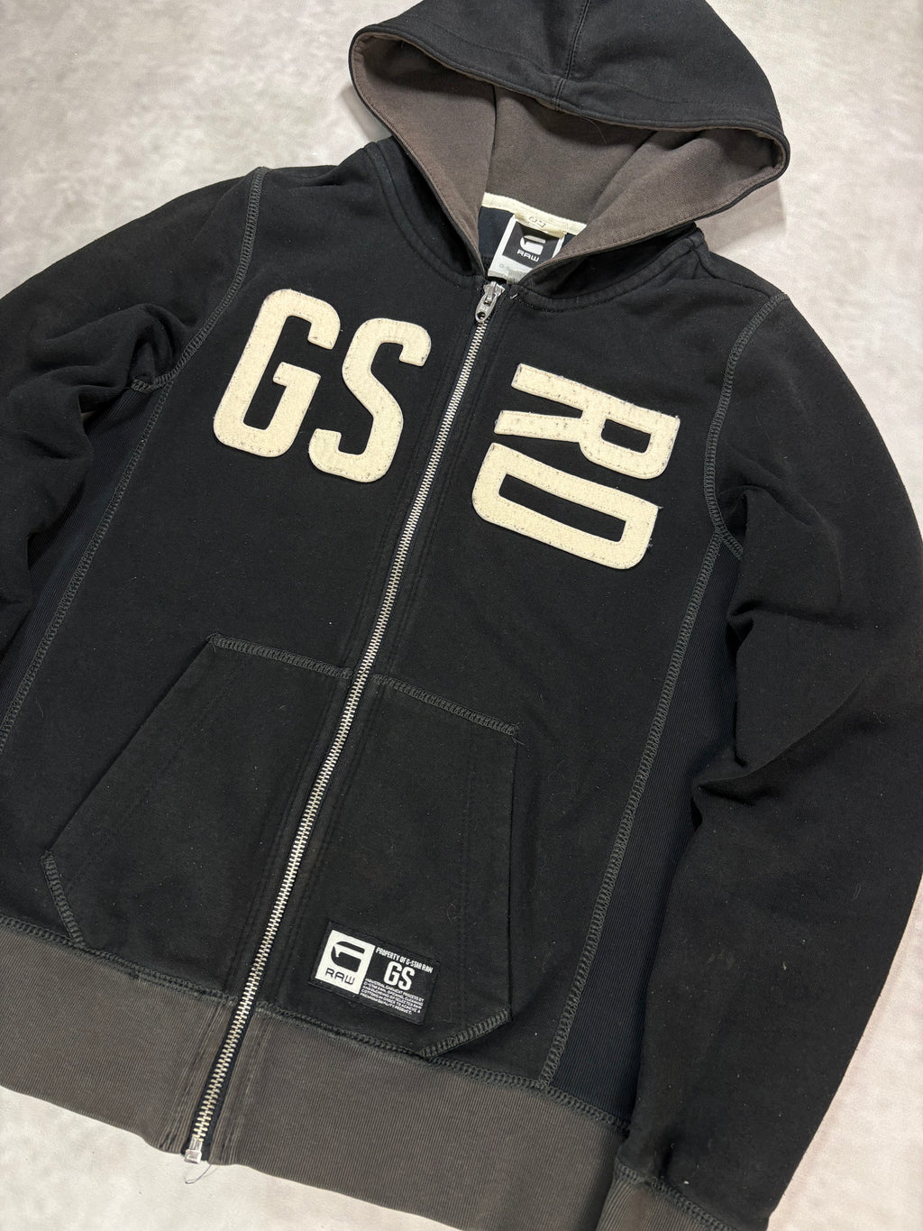 G-Star Raw Zip Hoodie Black Grey – Vintage Y2K Streetwear Jacket (S)