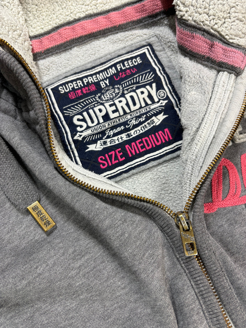 Superdry Fur Zip Hoodie Grey – Vintage Y2K Fleece Jacket (M)