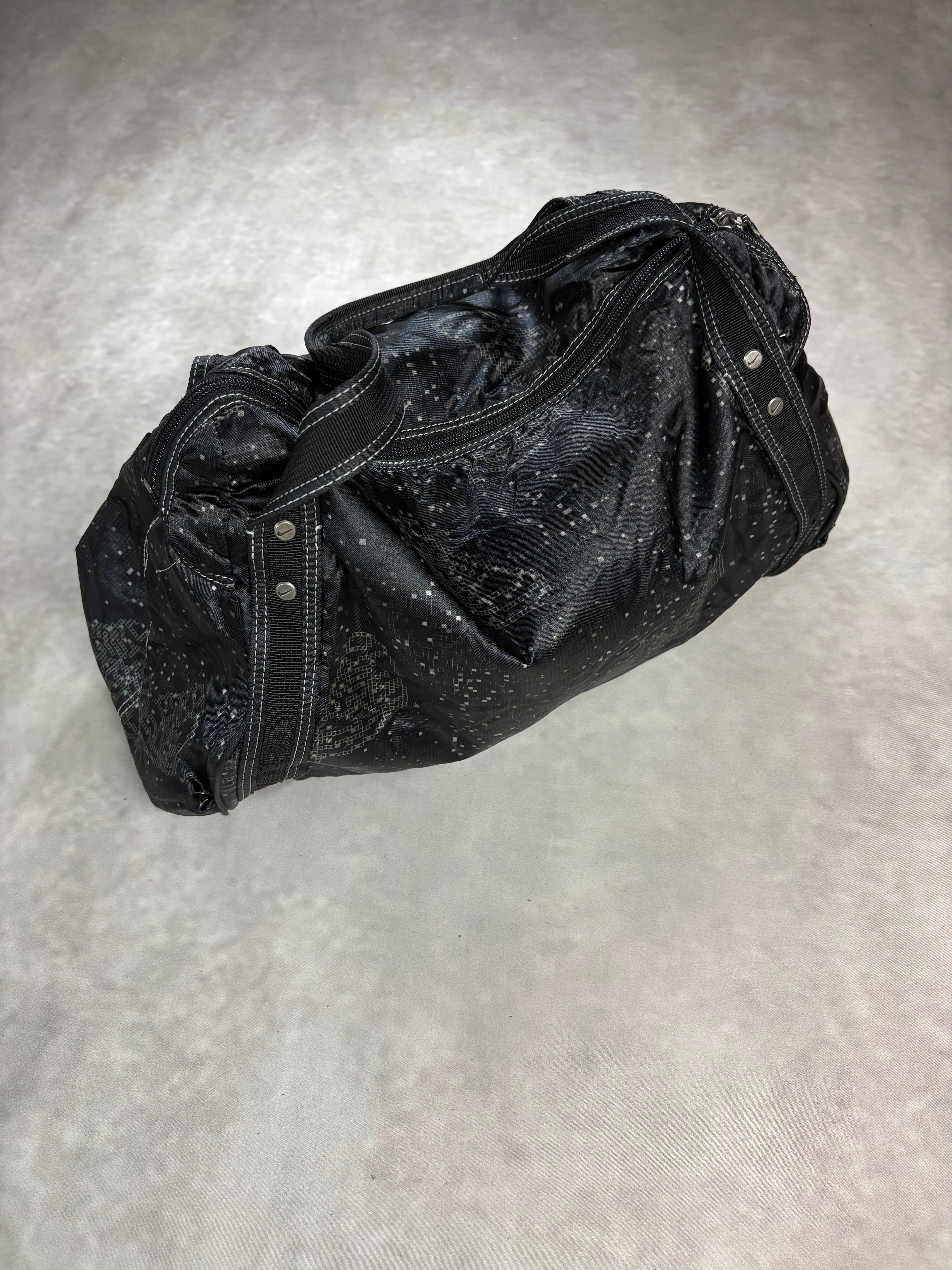 Vintage Nike Y2K Mini Duffel Bag – Black Pixel Pattern Shoulder Bag