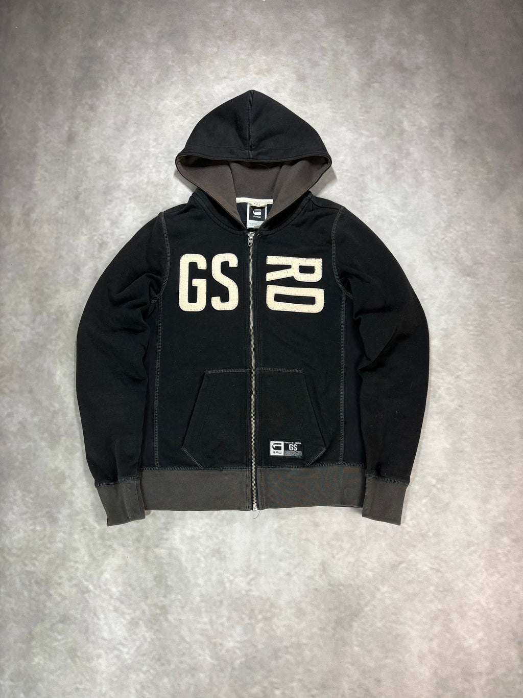G-Star Raw Zip Hoodie Black Grey – Vintage Y2K Streetwear Jacket (S)
