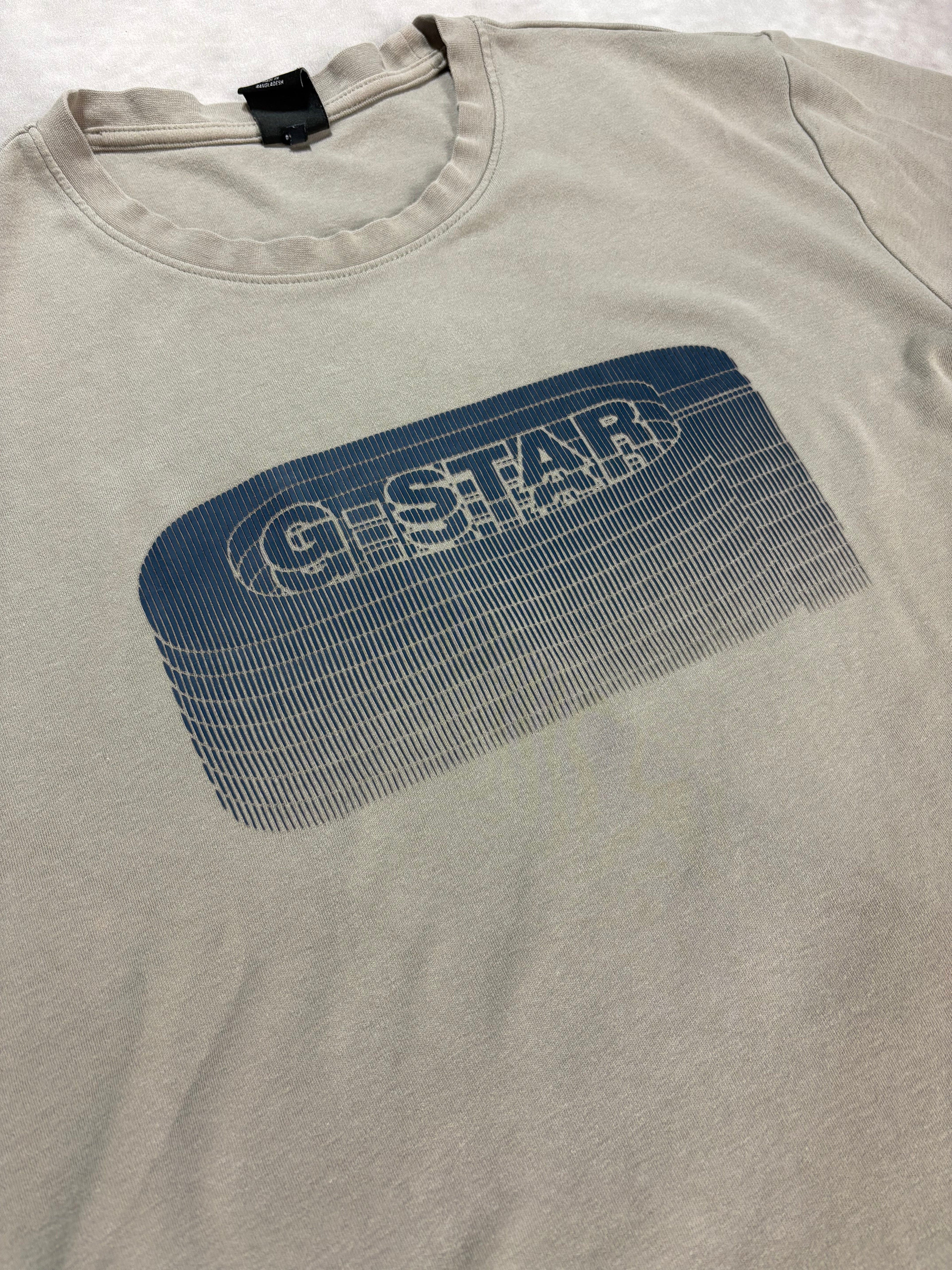 G-Star RAW Graphic Logo T-Shirt Beige – Vintage Streetwear Tee (L)