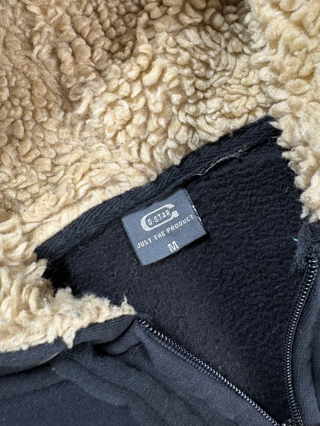 G-Star Raw Sherpa Zip Hoodie Black – Vintage Y2K Fleece Jacket (M)
