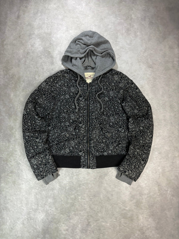 Hollister Leopard Hooded Bomber Jacket - Y2K Style (XS)