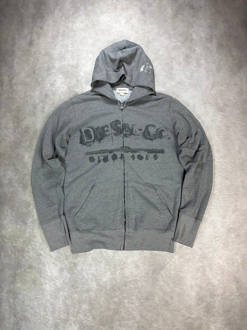 Vintage Diesel Zip Hoodie Grey – Y2K Logo Streetwear (S)