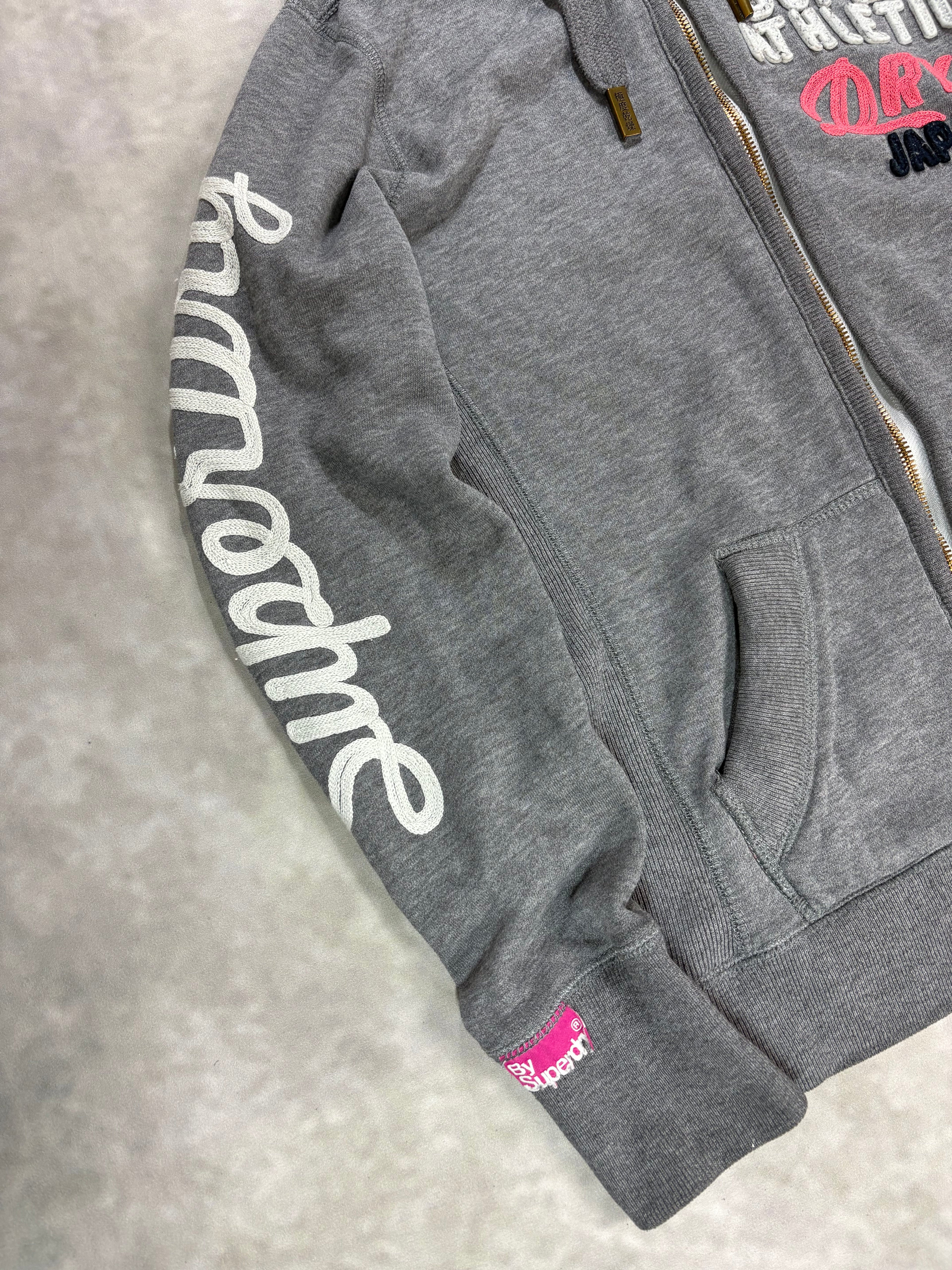 Superdry Fur Zip Hoodie Grey – Vintage Y2K Fleece Jacket (M)