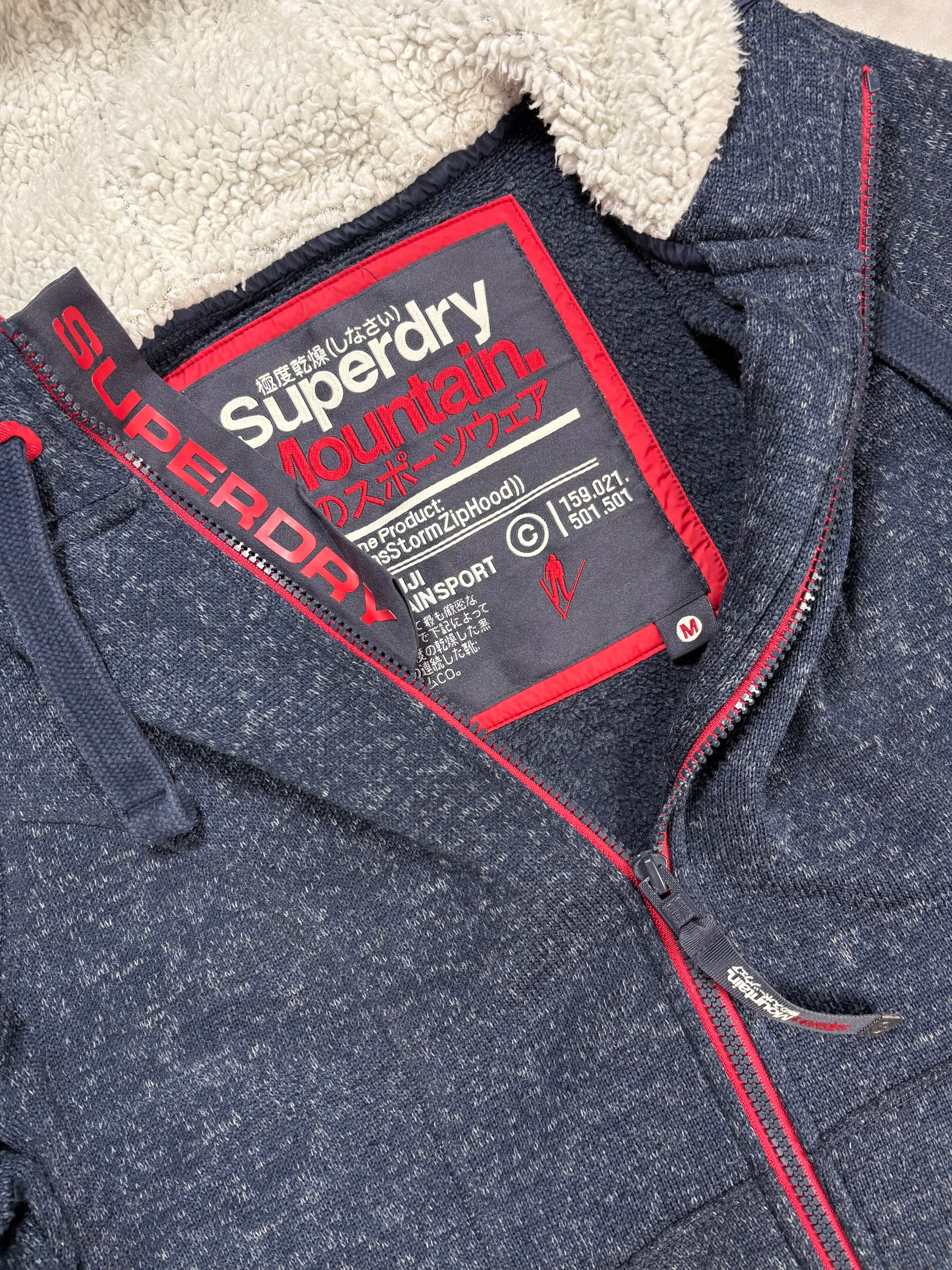 Superdry Mountain Fleece Zip Hoodie Navy Red (M)