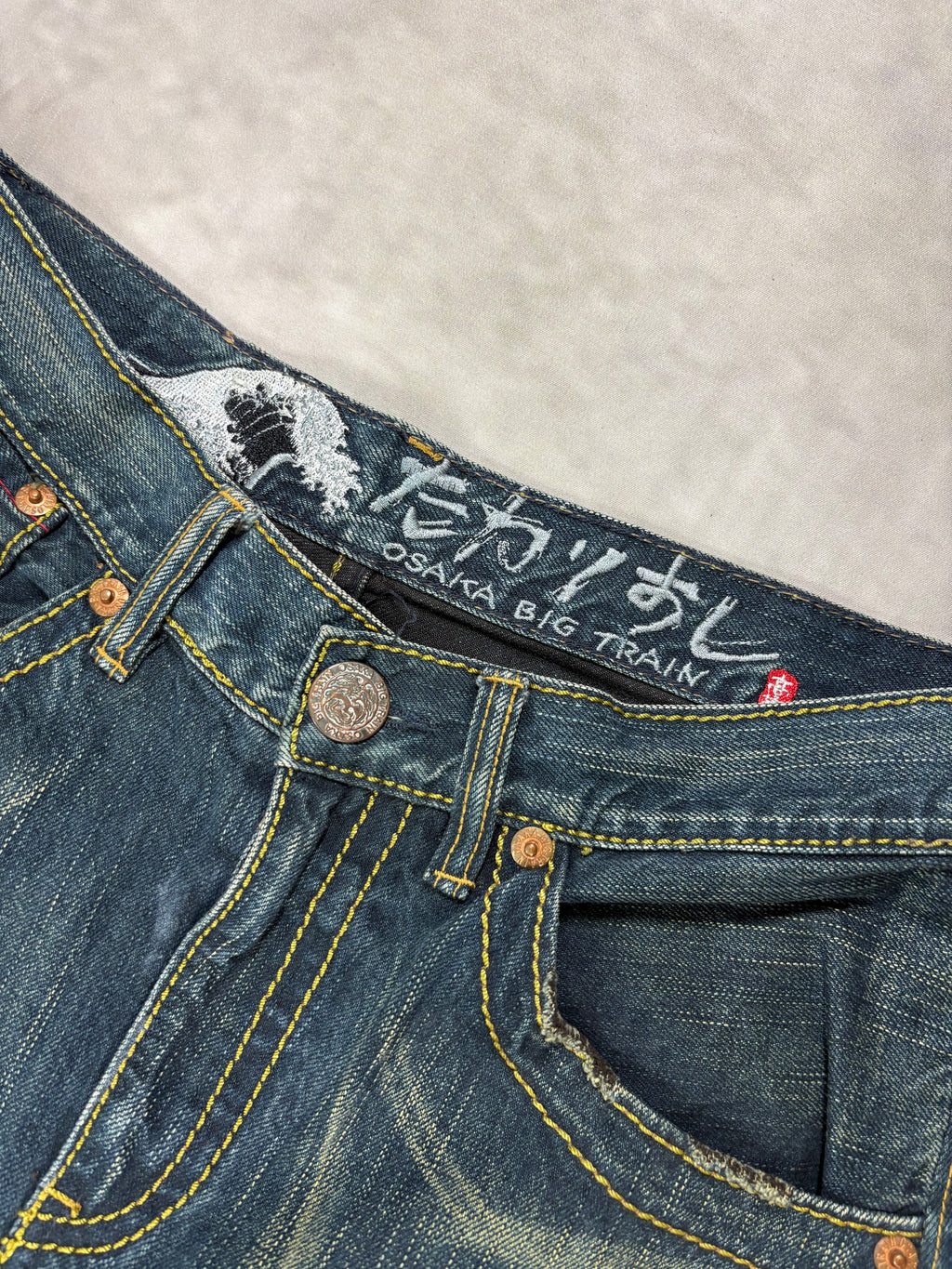 Vintage Big Train Osaka Baggy Jeans – Japanese Embroidered Denim (M)