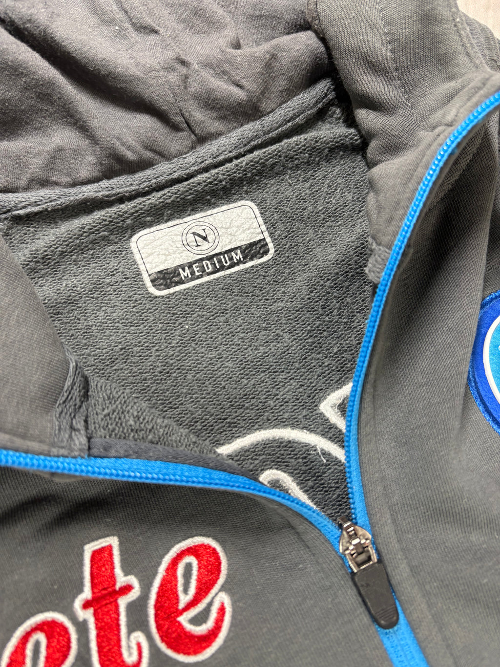 EA7 Napoli Zip Hoodie Grey Blue – Vintage Football Streetwear Jacket (M)